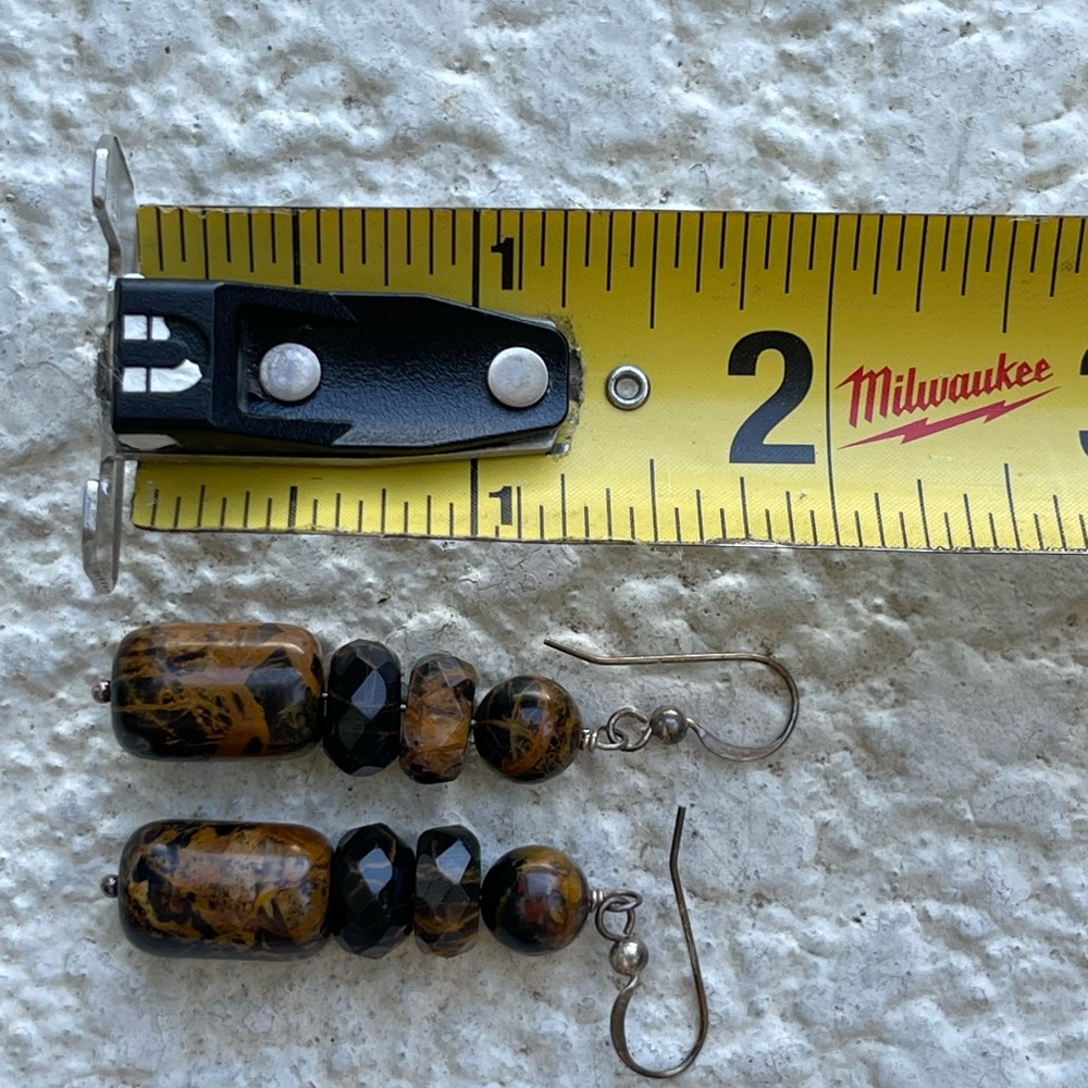 Bumble Bee Jasper Earrings, Hand Forged Sterling Silver - Picture 4 of 4